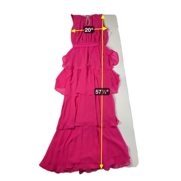 NWD MSK Barbie Pink Keyhole Neck Tiered Chiffon Gown Sleeveless Womens Medium M - Picture 12 of 16